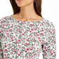 Charter Club Blusa feminina de algodão com estampa floral e gola canoa, branca, tamanho XX-G
