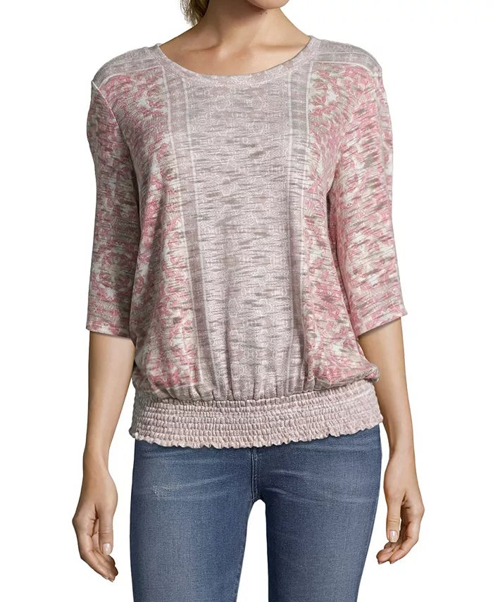 Blusa feminina John Paul Richard com estampa de listras e bainha rosa, tamanho pequeno