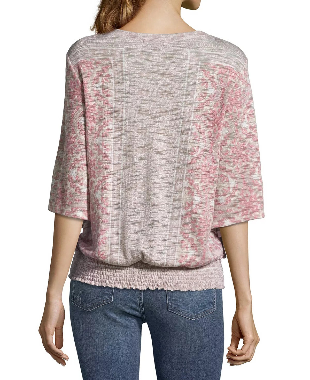 Blusa feminina John Paul Richard com estampa de listras e bainha rosa, tamanho pequeno