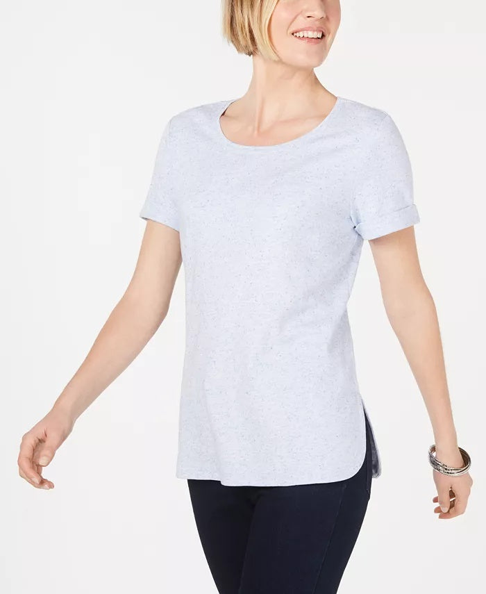 Karen Scott Blusa feminina de manga curta com bainha curta, branca, tamanho XX-G