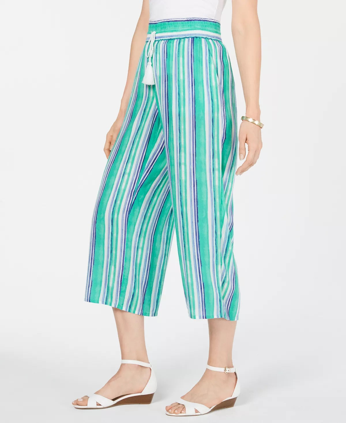 Calça Capri Listrada Feminina Charter Club, Verde, Tamanho Grande