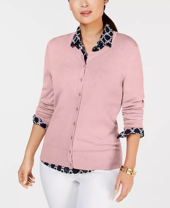 Cardigan feminino com gola redonda Charter Club rosa tamanho pequeno pequeno