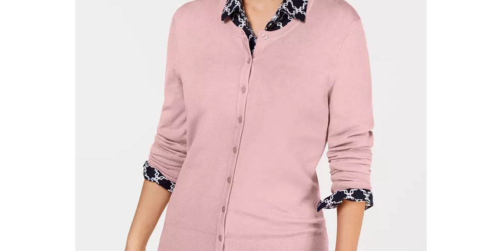 Cardigan feminino com gola redonda Charter Club rosa tamanho pequeno pequeno