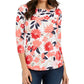 Charter Club Blusa feminina de algodão estampado com decote canoa, vermelha, tamanho pequeno P
