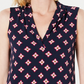 Blusa estampada feminina Charter Club Petite com decote em V, azul, tamanho PXL