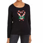Camisa feminina Karen Scott Candy Cane com lantejoulas, preta, tamanho X-S