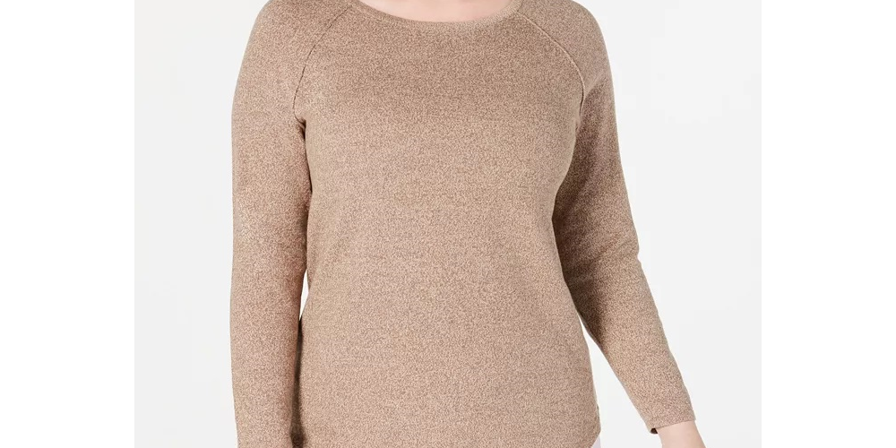 Karen Scott Blusa feminina de algodão mesclado com bainha curva, marrom, tamanho XX-G