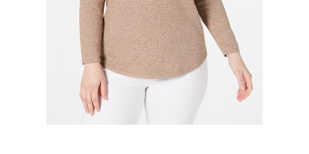 Karen Scott Blusa feminina de algodão mesclado com bainha curva, marrom, tamanho XX-G
