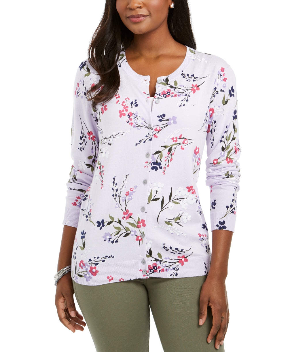 Karen Scott Cardigan Feminino Estampado Floral Roxo Tamanho XXG