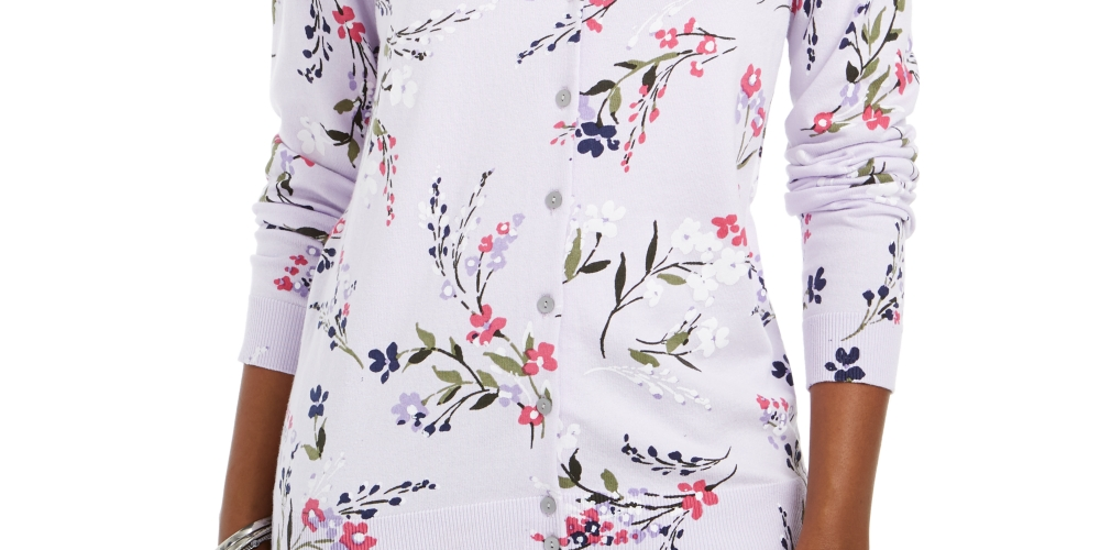 Karen Scott Cardigan Feminino Estampado Floral Roxo Tamanho XXG