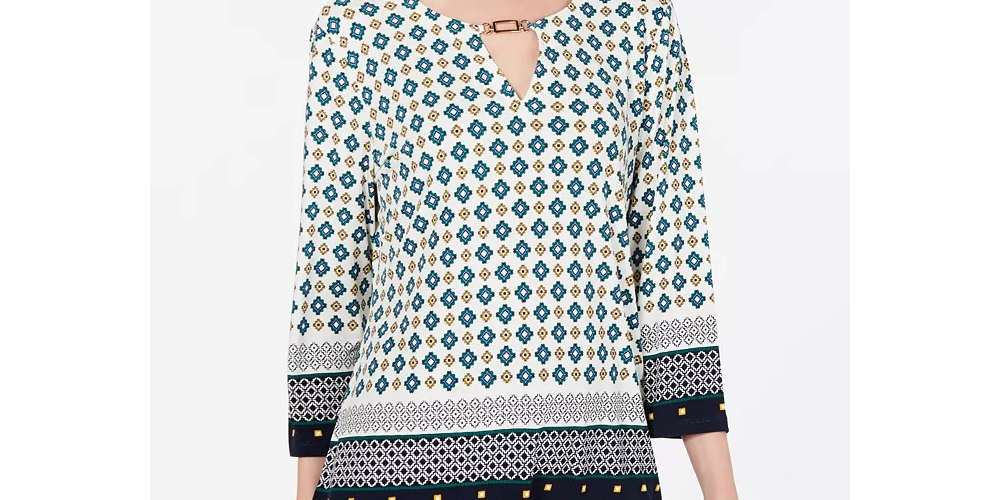 Top feminino com estampa de decote redondo Charter Club, tamanho grande, branco