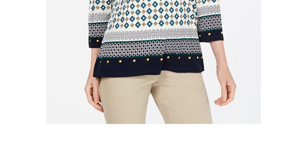 Top feminino com estampa de decote redondo Charter Club, tamanho grande, branco