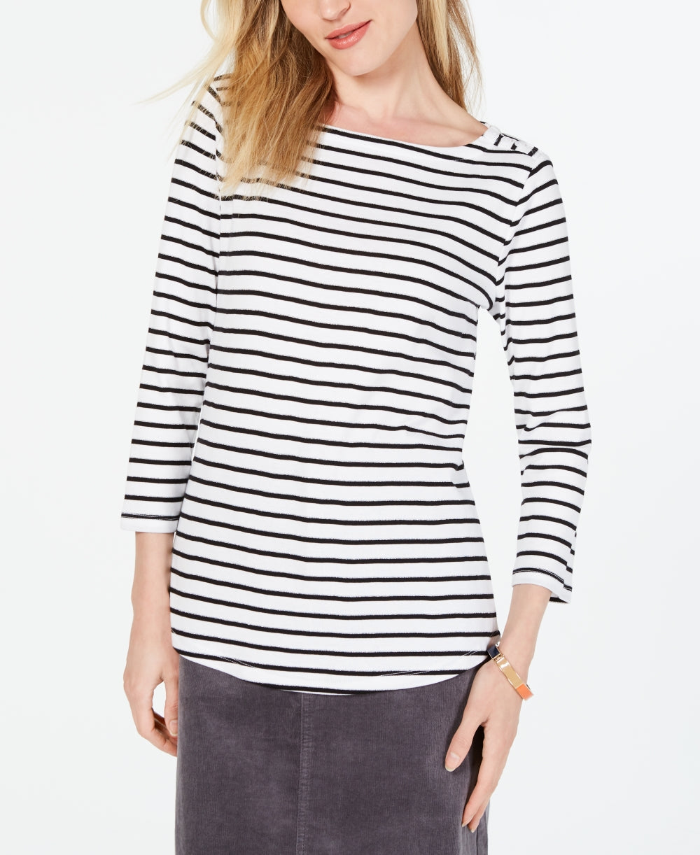 Charter Club Petite Pima Cotton Women's Top com estampa de botões e ombros, branco, tamanho Petite XL