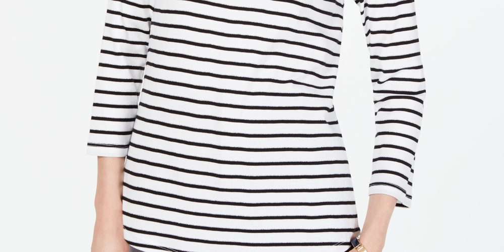Charter Club Petite Pima Cotton Women's Top com estampa de botões e ombros, branco, tamanho Petite XL