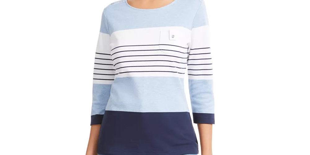 Karen Scott Sport Top Feminino Colorblocked com Botões nos Ombros Azul Tamanho P