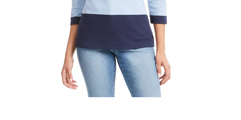 Karen Scott Sport Top Feminino Colorblocked com Botões nos Ombros Azul Tamanho P