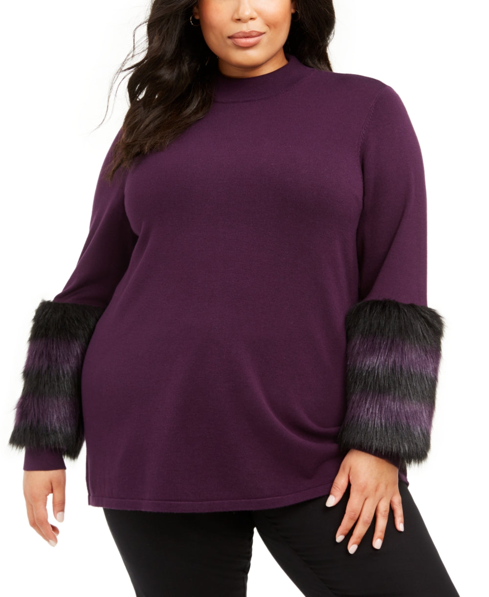 Suéter feminino Alfani plus size com gola simulada e punhos de pele sintética, roxo, tamanho 1X