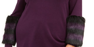 Suéter feminino Alfani plus size com gola simulada e punhos de pele sintética, roxo, tamanho 1X