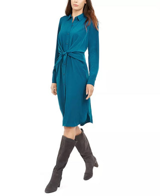 Vestido camisa feminino Alfani Petite com amarração frontal, verde, tamanho 14 Petite