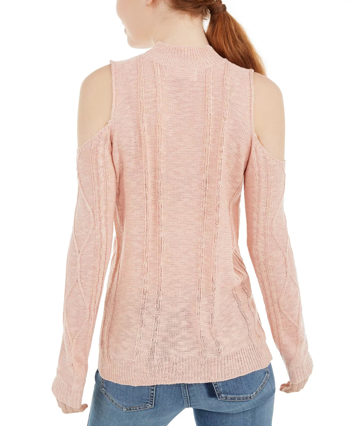 Suéter Ultra Flirt Juniors de malha mista com ombros descobertos, rosa, tamanho pequeno