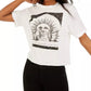 Camiseta gráfica cropped Rebellious One Juniors Adventure, tamanho grande, branca