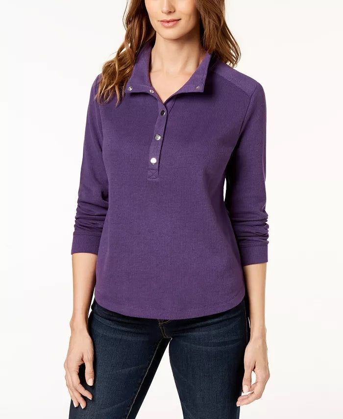Karen Scott Sport Feminino Gola Asa Botão Frente Blusa Roxo Tamanho XS