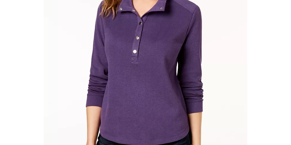 Karen Scott Sport Feminino Gola Asa Botão Frente Blusa Roxo Tamanho XS