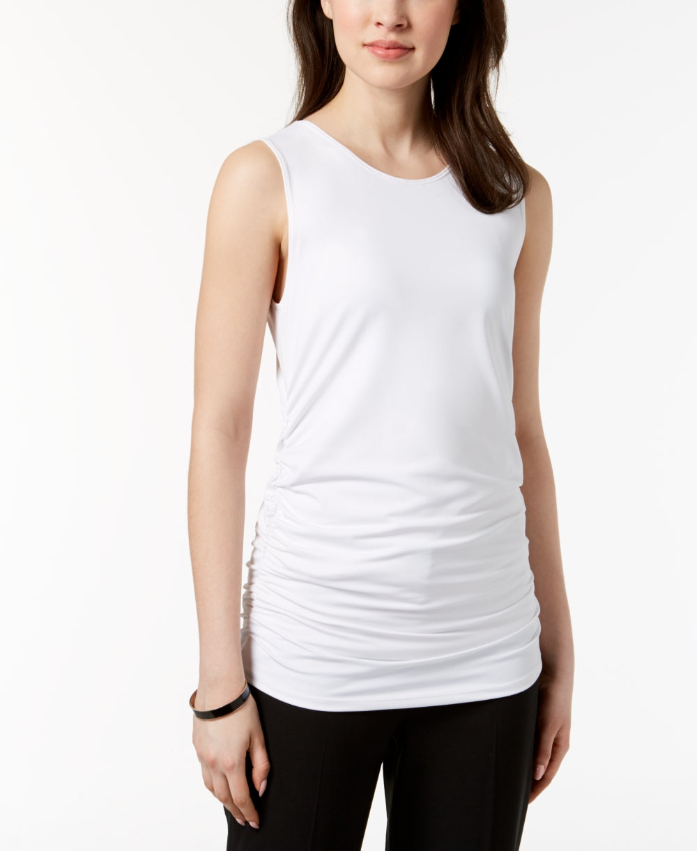 Blusa regata feminina Alfani Petite franzida, branca, tamanho PXL