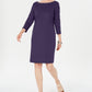 Vestido feminino Karen Scott Petite com decote canoa e tachas, roxo, tamanho pequeno pequeno