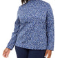 Karen Scott Blusa Plus Size Feminina Estampa Floral Gola Alta Azul Tamanho 0X