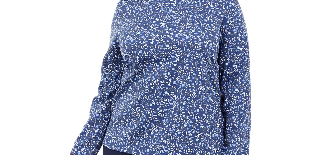 Karen Scott Blusa Plus Size Feminina Estampa Floral Gola Alta Azul Tamanho 0X