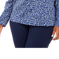 Karen Scott Blusa Plus Size Feminina Estampa Floral Gola Alta Azul Tamanho 0X