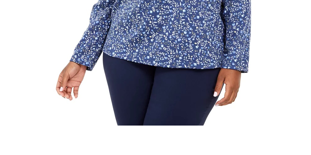 Karen Scott Blusa Plus Size Feminina Estampa Floral Gola Alta Azul Tamanho 0X