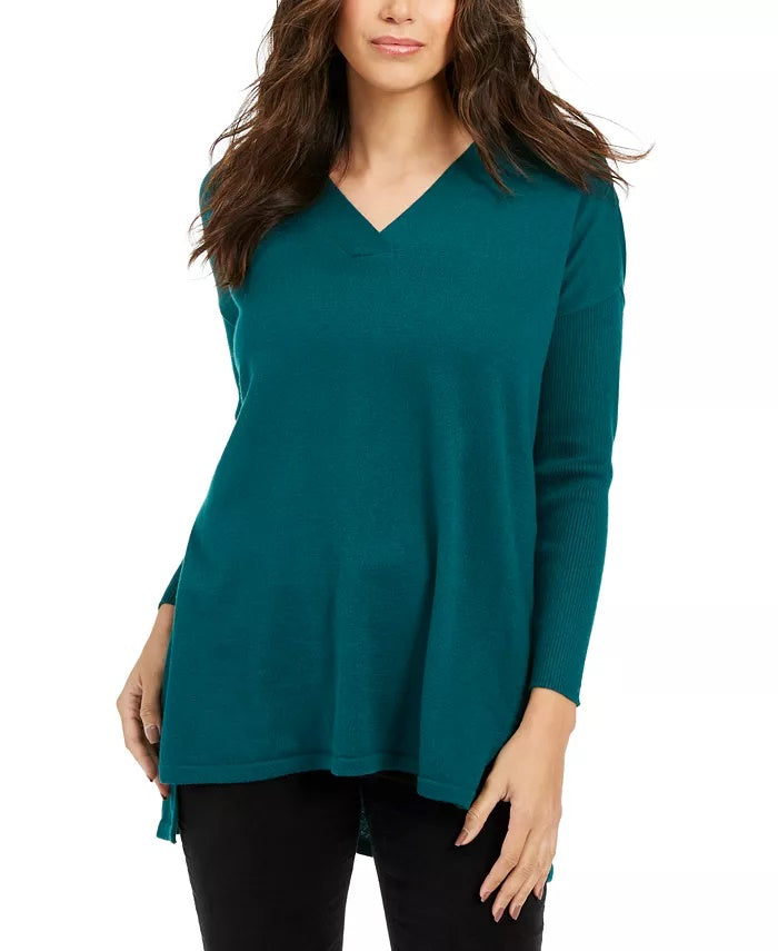 Suéter túnica feminino com decote em V estilo &amp; co, azul, tamanho grande