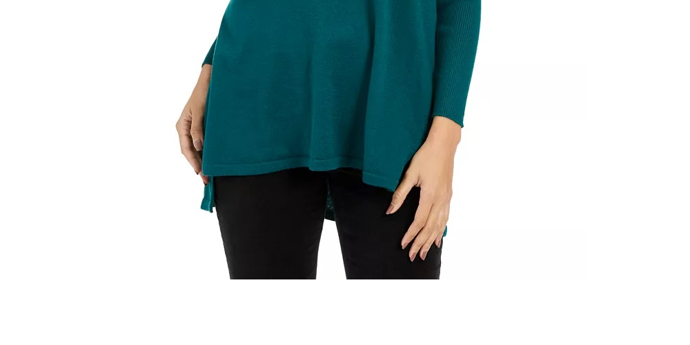 Suéter túnica feminino com decote em V estilo &amp; co, azul, tamanho grande