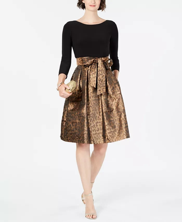 Vestido feminino Jessica Howard com estampa animal e corte justo e flare, tamanho 16, vermelho