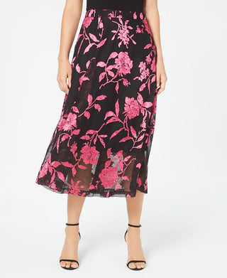 Alfani Women's Petite Floral-Print A-Line Skirt Pink Size 6 Petite
