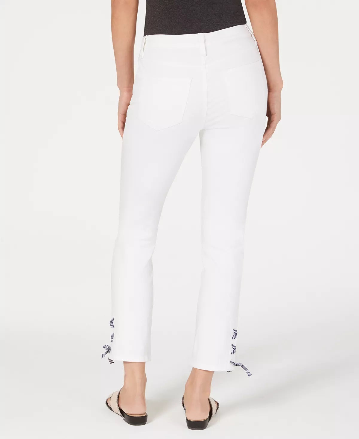 Calça jeans skinny feminina Charter Club com cadarço xadrez, branca, tamanho quadrado 18