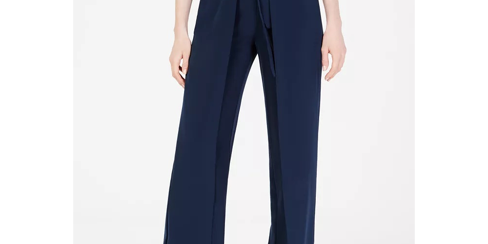 Calça feminina Bar III de perna larga com amarração frontal, roxa, tamanho X-S