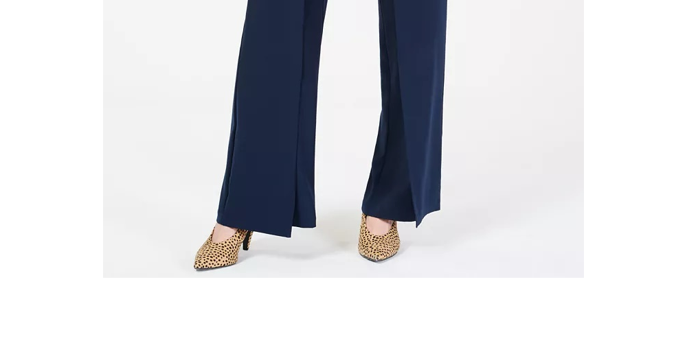 Calça feminina Bar III de perna larga com amarração frontal, roxa, tamanho X-S