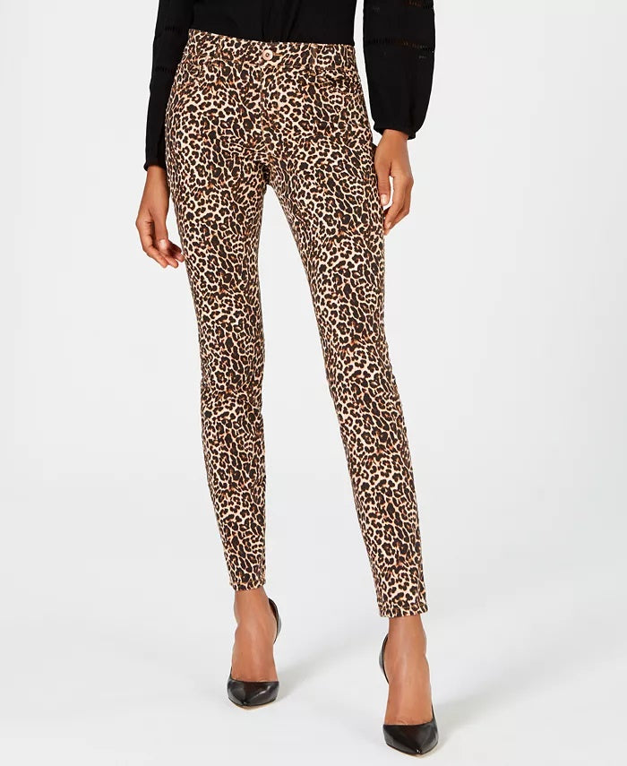 Calça jeans skinny feminina com estampa de leopardo da INC International Concepts, marrom, tamanho 12, pequena
