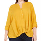 Camisa feminina plus size com frente torcida da INC International Concepts, amarela, tamanho 0X
