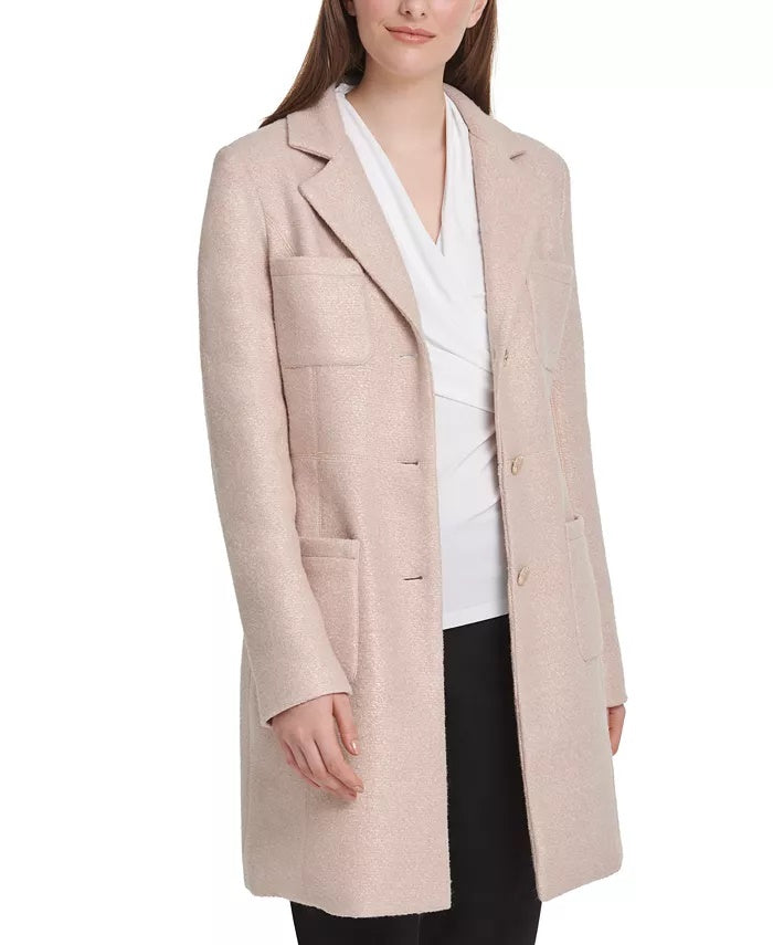 Jaqueta DKNY Opulent Dream Foil Boucle Outerwear Topper Feminina Rosa Tamanho 14