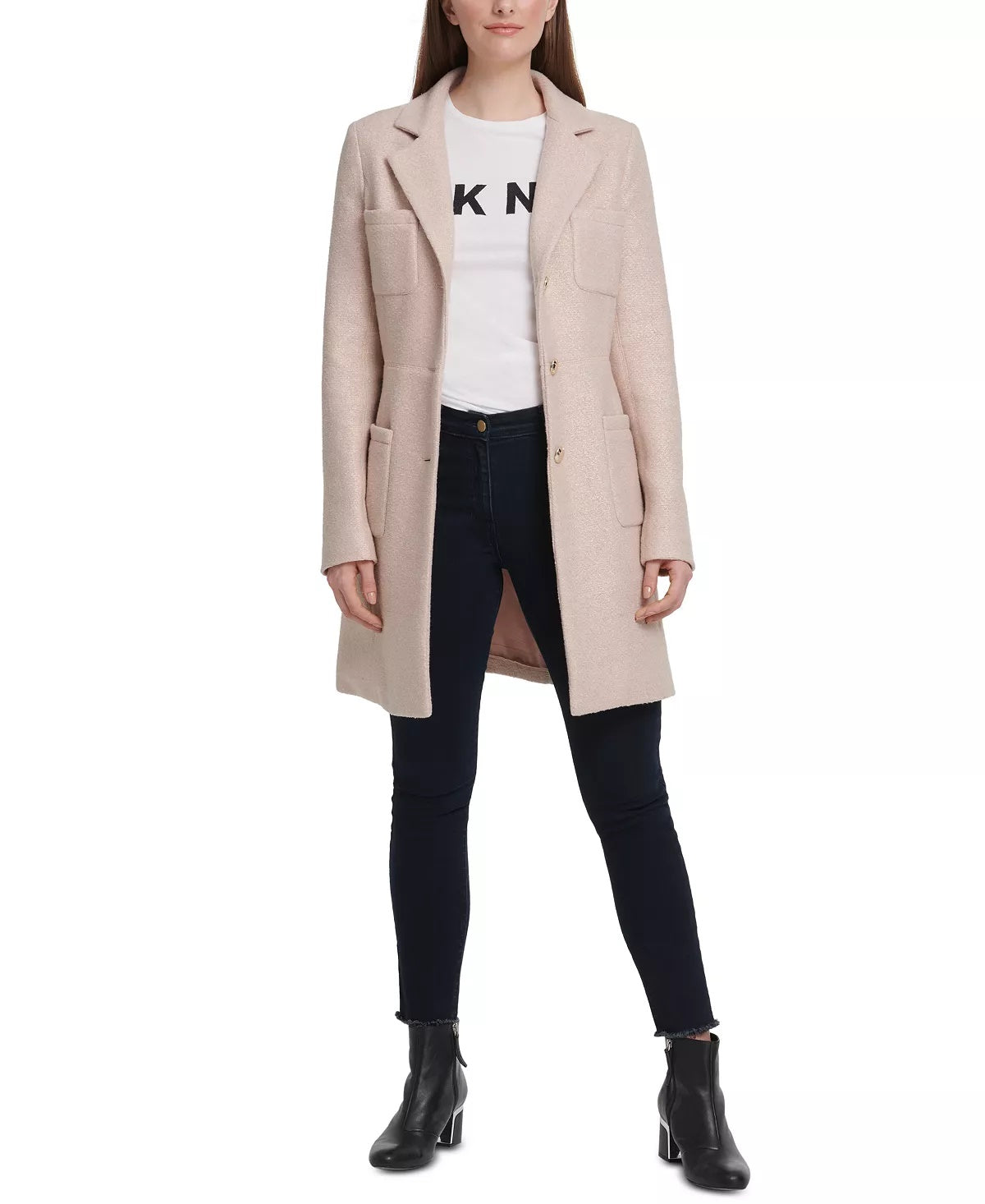 Jaqueta DKNY Opulent Dream Foil Boucle Outerwear Topper Feminina Rosa Tamanho 14