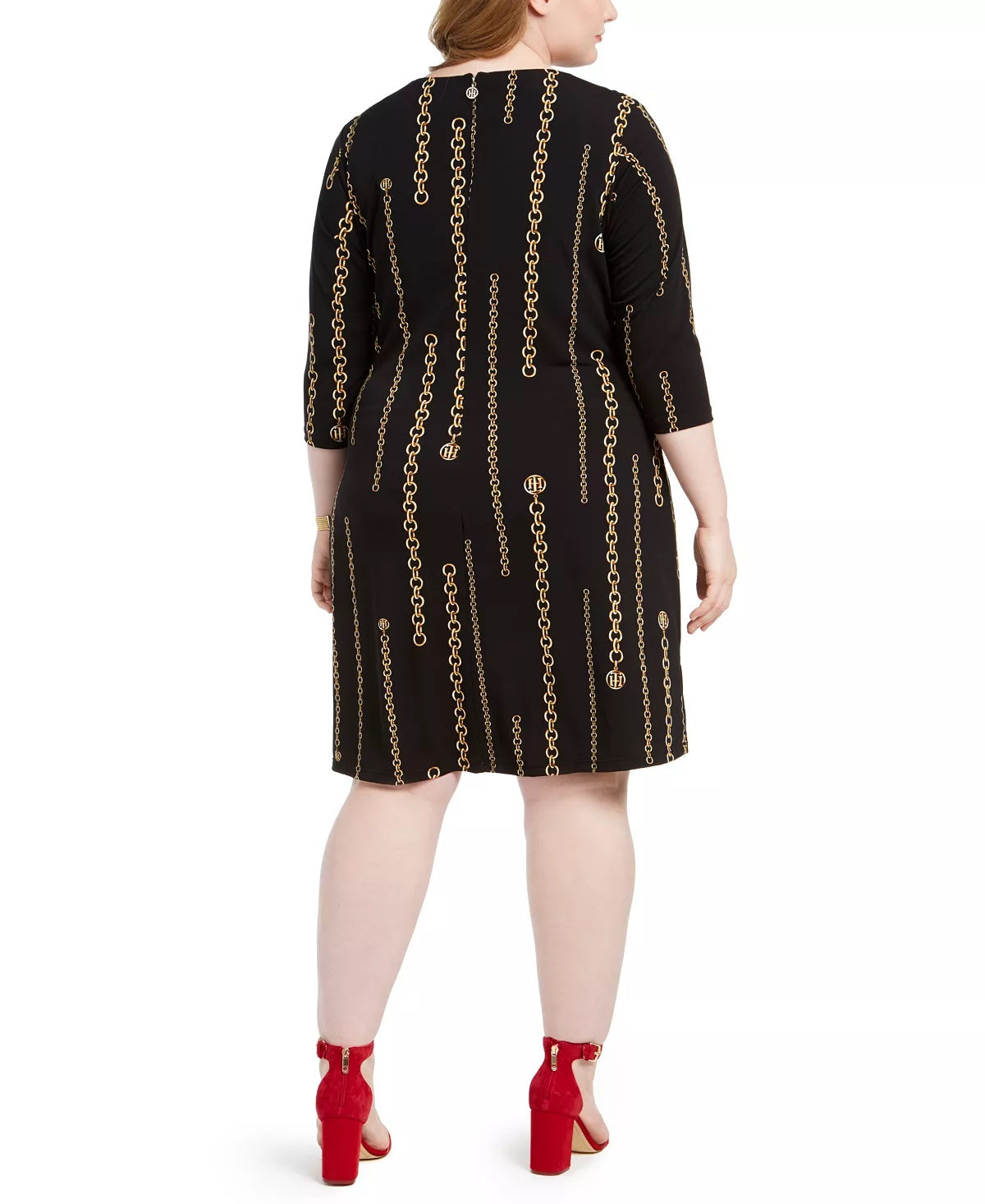 Vestido feminino Tommy Hilfiger Plus com estampa de corrente, preto, tamanho 18W
