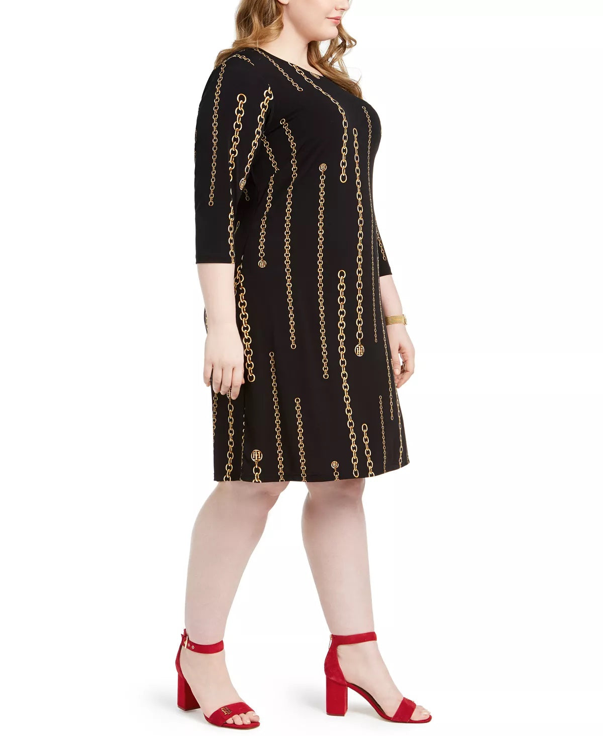Vestido feminino Tommy Hilfiger Plus com estampa de corrente, preto, tamanho 18W