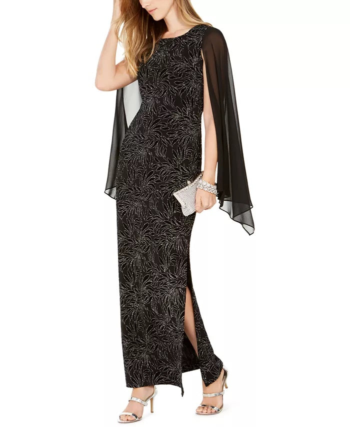 Vestido de noite feminino Connected, sem mangas, com decote em joia, longo, justo, preto, tamanho 8