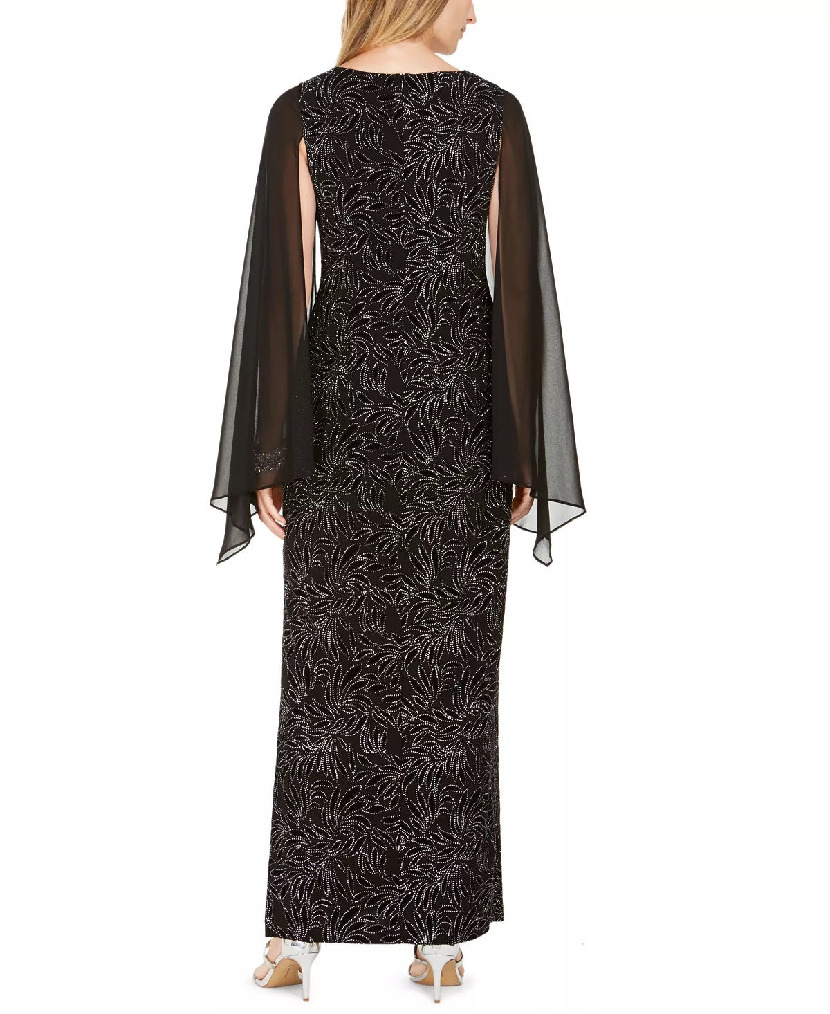 Vestido de noite feminino Connected, sem mangas, com decote em joia, longo, justo, preto, tamanho 8