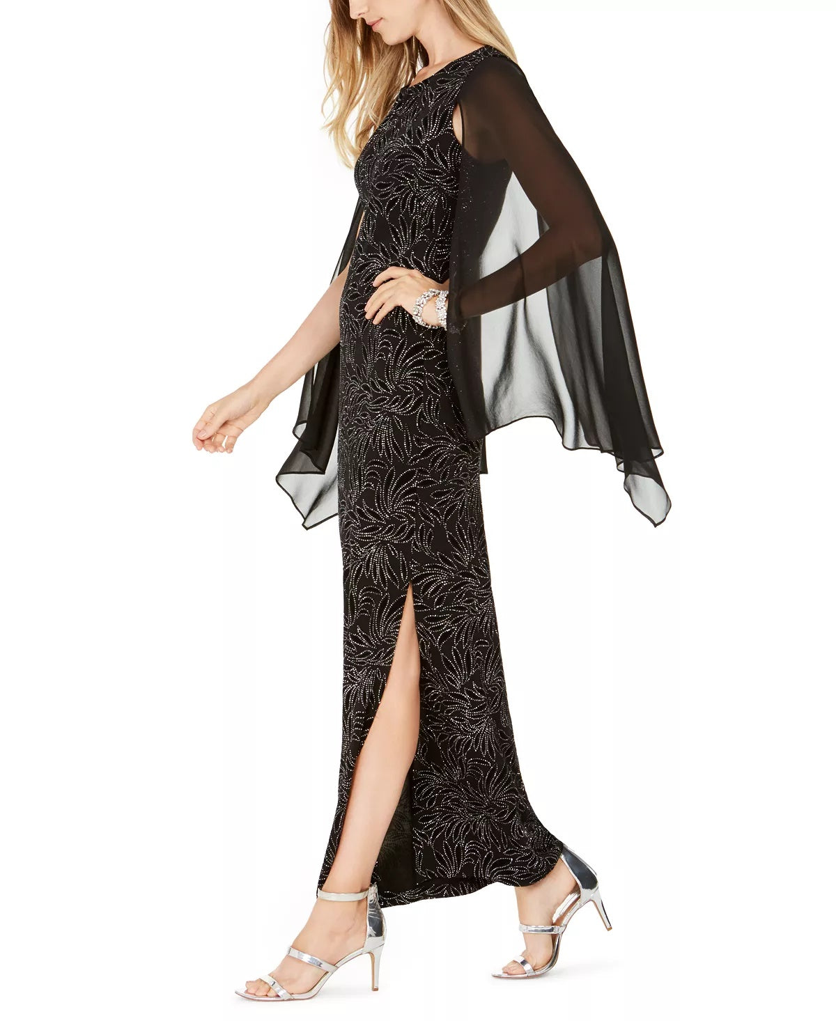 Vestido de noite feminino Connected, sem mangas, com decote em joia, longo, justo, preto, tamanho 8