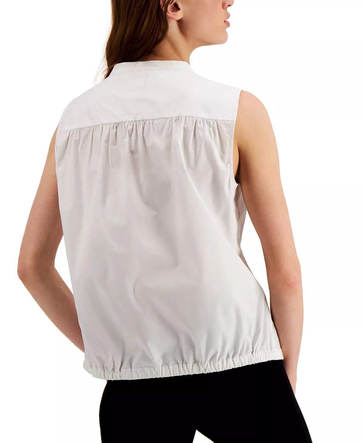 Blusa feminina Alfani lisa sem mangas com decote em joia e botões, branca, tamanho grande